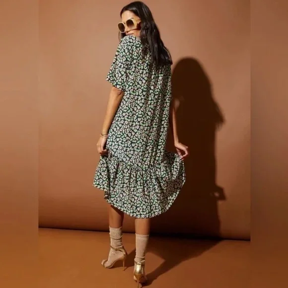 TUCKER NYC Green Laura Silk Midnight Leo Animal Print Dress XS